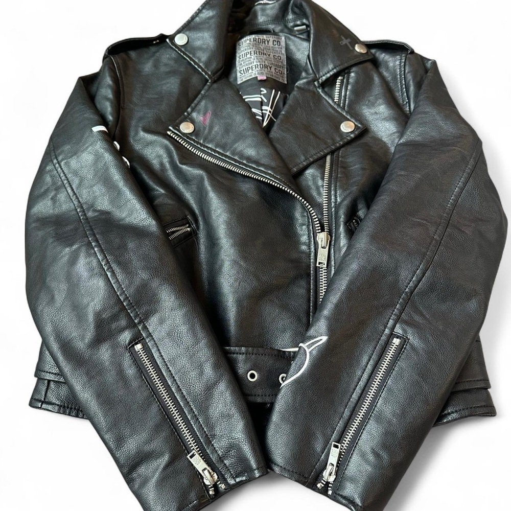 Superdry & Co. Riot Biker Jacket Size Women's Medium Faux Leather